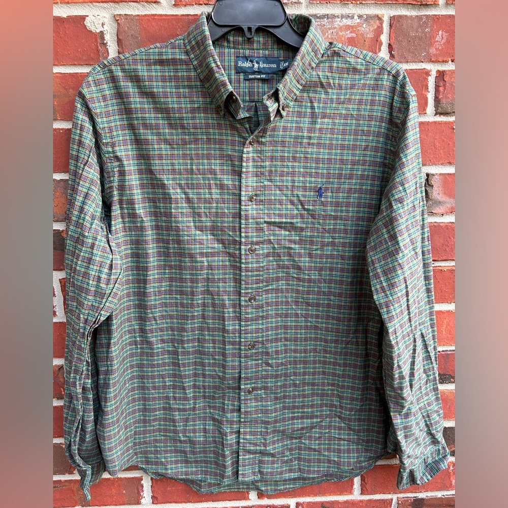 Polo Ralph Lauren Custom Fit Long Sleeve Button Down Green Blue Plaid XXL Shirt